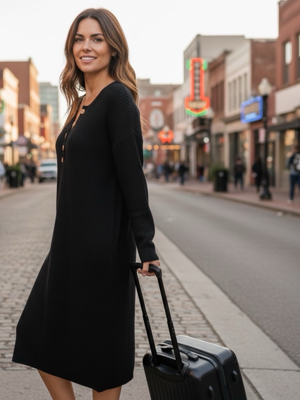 👛(ANY 2/30) UNBRANDED Black Pull On Sweater Dress Contour Hem Outer Sleeve Seams